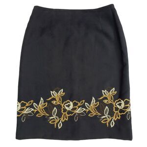 Alfani Velour Pencil Skirt 4P Black Floral‎ Embroidered Gold & Ivory Flowers